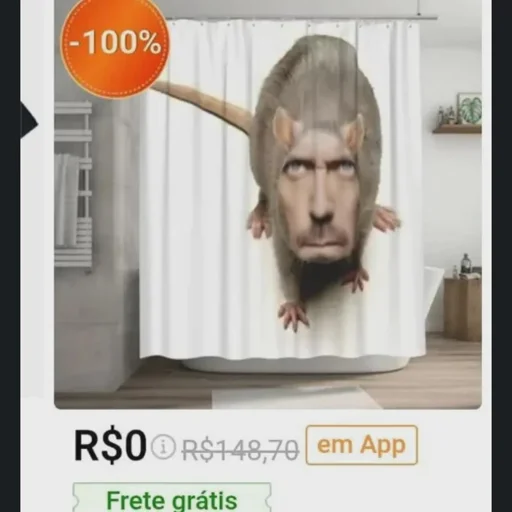 Shower curtain with a rat with the face of doctor house printed on it