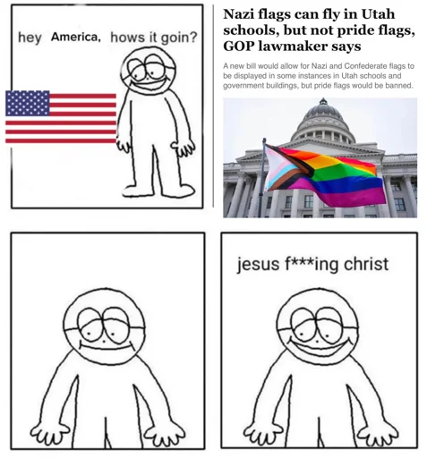 USA meme about banning trans flags but allowing nazi/confederate in class room